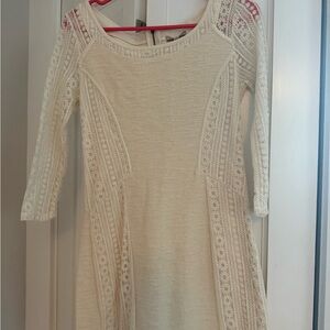 Bordeaux Cream Long Sleeve Lace Dress